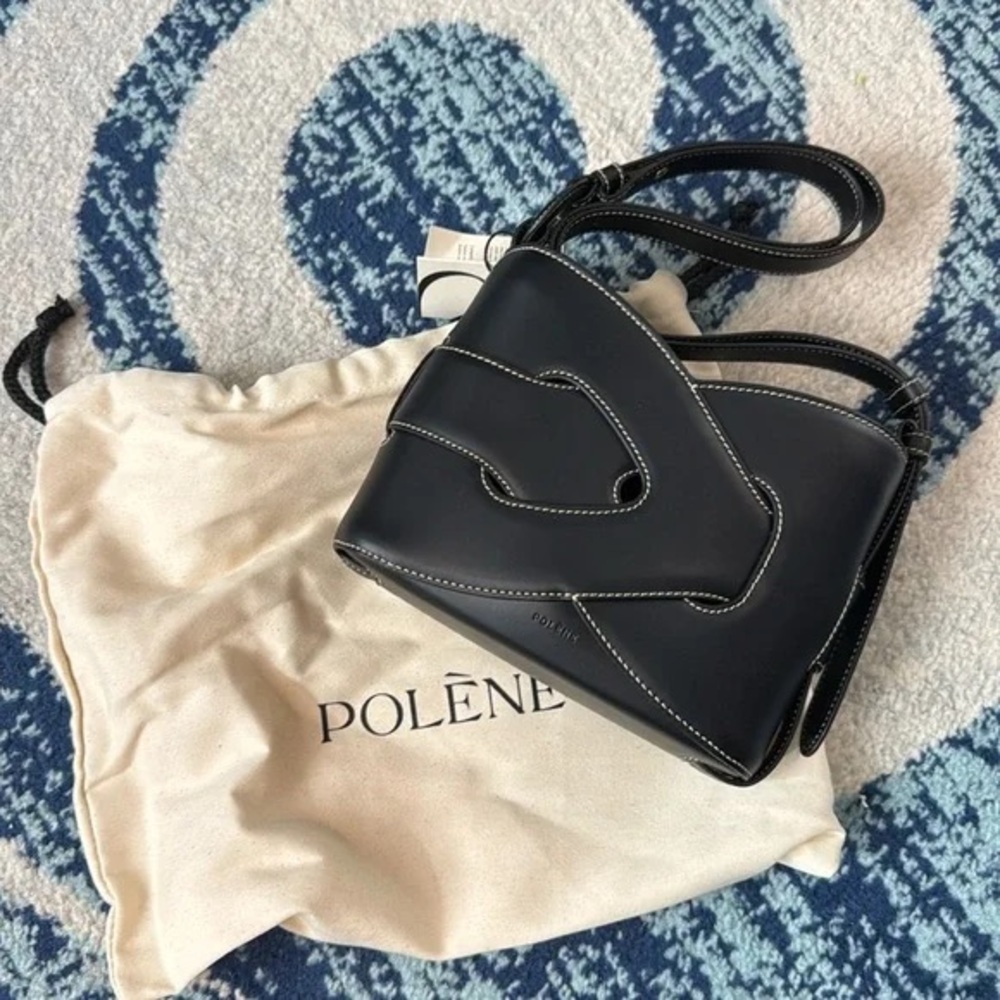 Polene Nodde Noir Lisse Black Handbag Crossbody Convertible - Picture 2 of 4